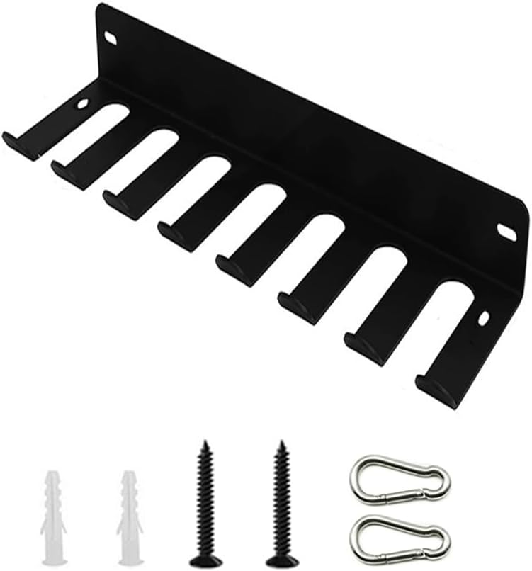 8-Hook Black Wall Mount Gym Storage Rack