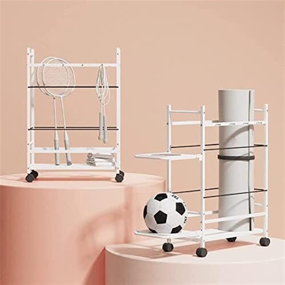 Metal Yoga Mat Storage Cart With Accessory Hooks