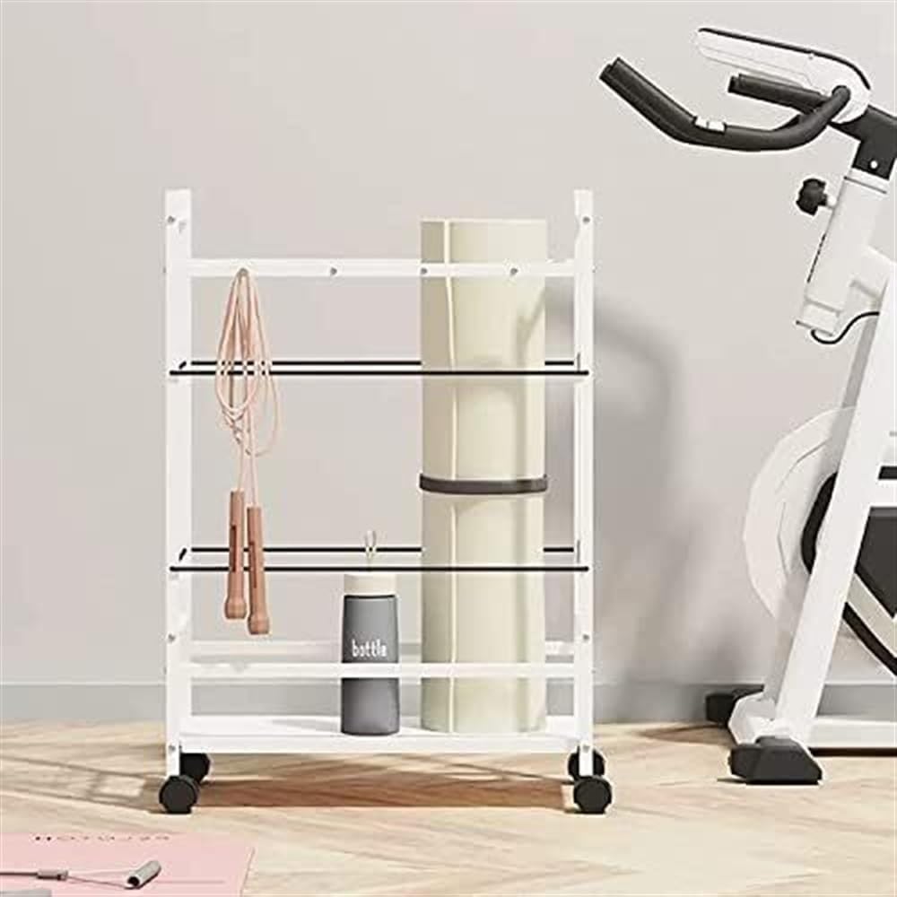 Metal Yoga Mat Storage Cart With Accessory Hooks
