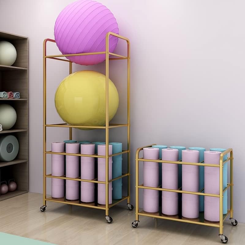 Golden Metal Yoga Mat Storage Cart With Locking Wheels