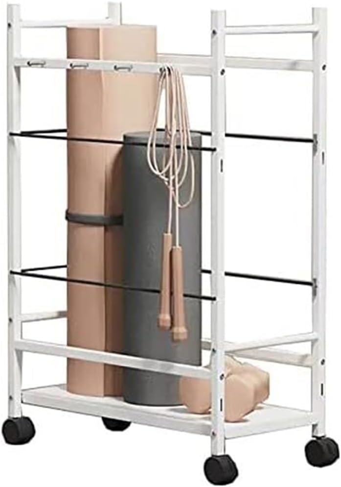 Metal Yoga Mat Storage Cart With Accessory Hooks