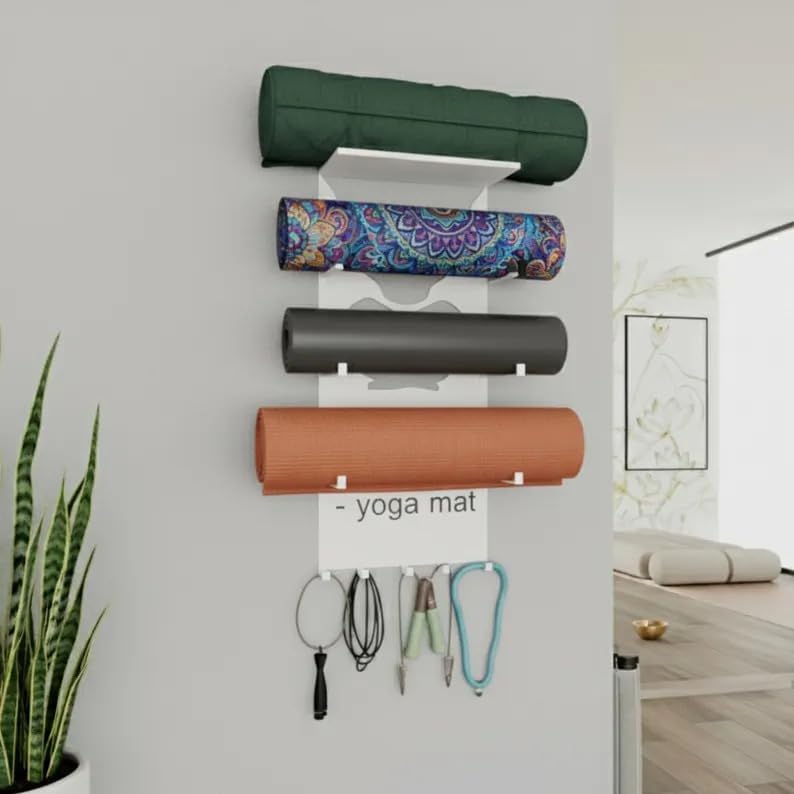 4-Tier Black Metal Wall Mount Yoga Mat Storage Rack