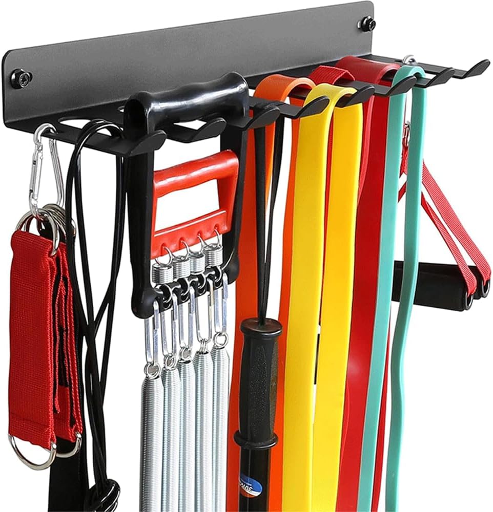 8-Hook Black Wall Mount Gym Storage Rack
