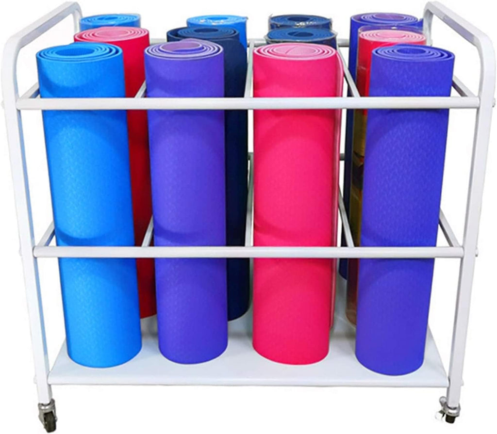 White Rolling Large Yoga Mat Storage Cart