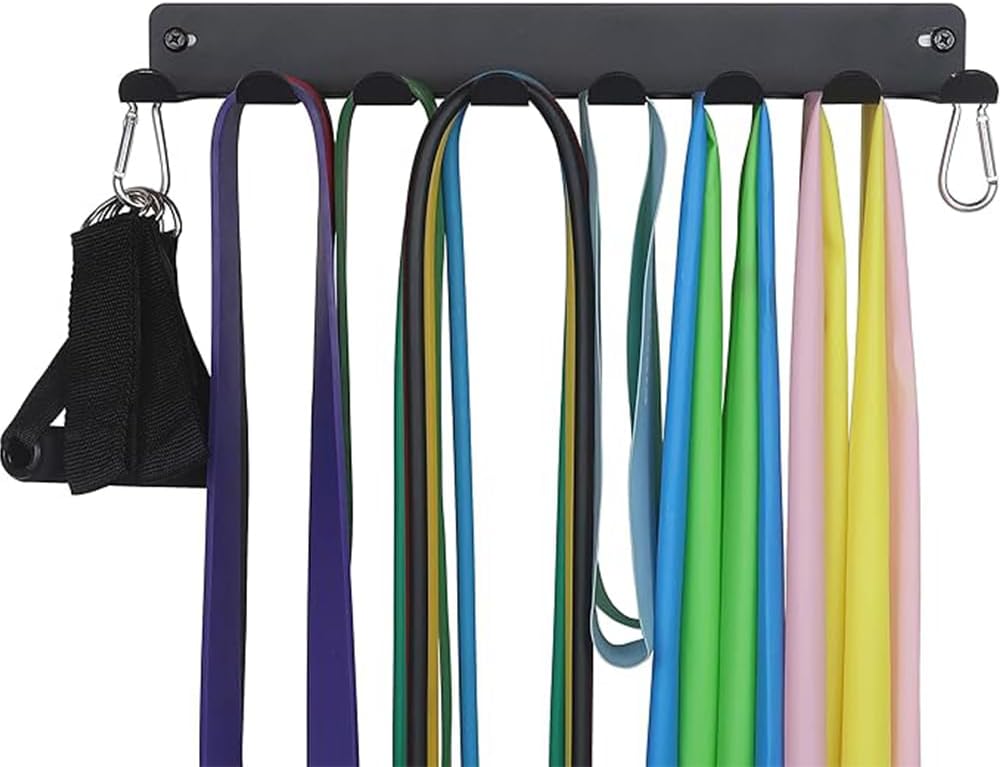 8-Hook Black Wall Mount Gym Storage Rack