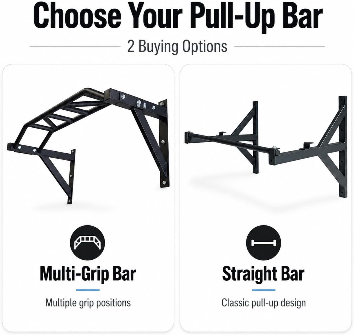 Multi-Grip Wall Mount Pull Up Bar Steel