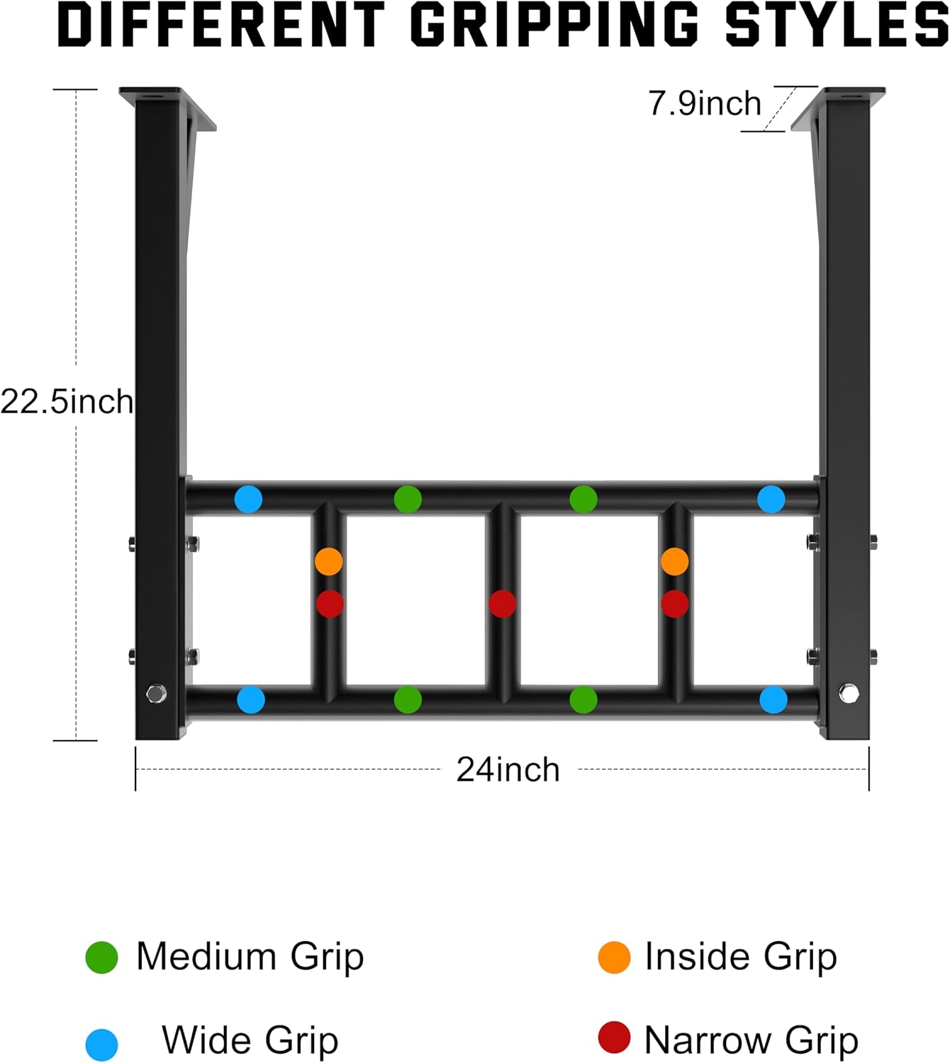 24" Multi-Grip Wall Pull Up Bar 600lbs