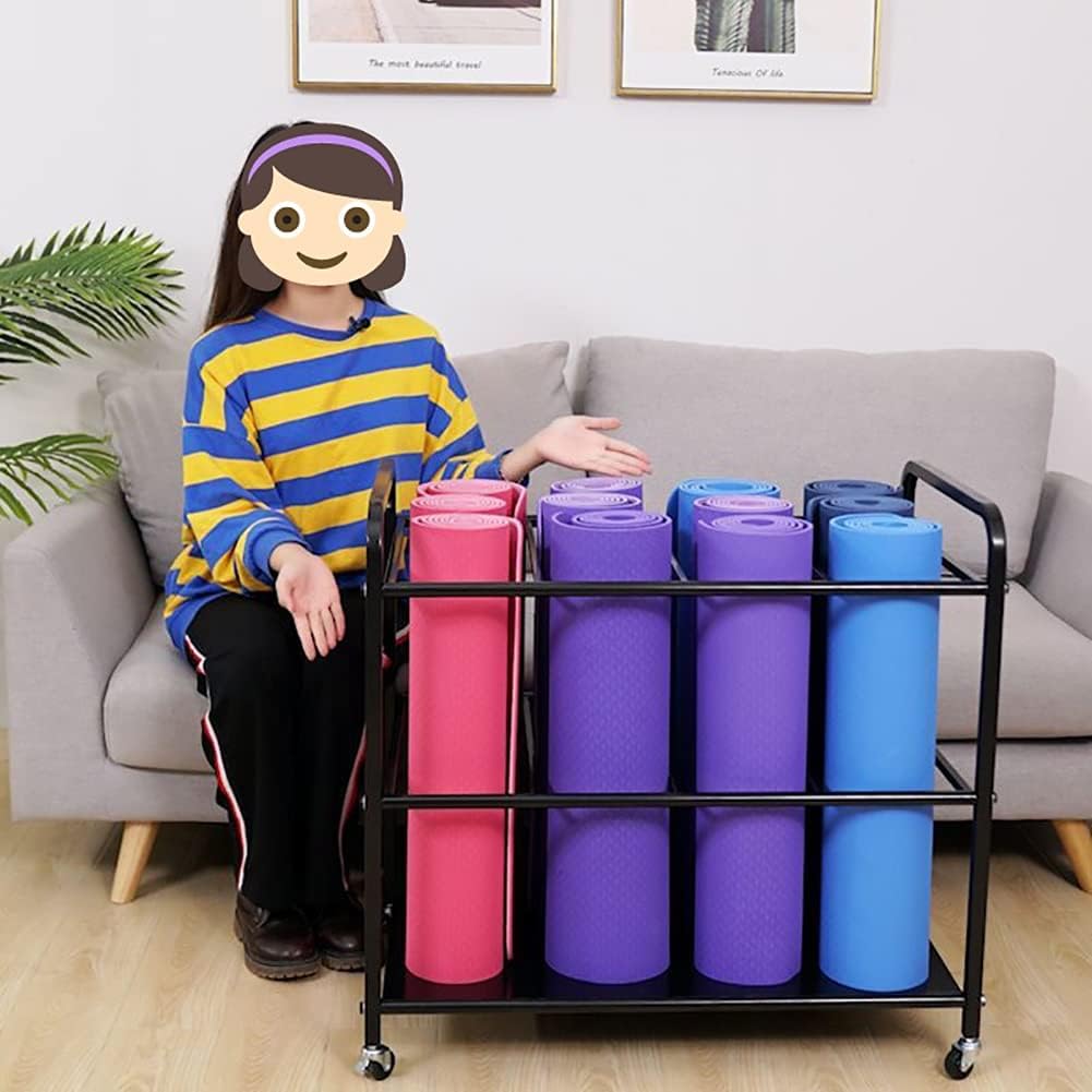 Black Rolling Extra Large Yoga Mat Storage Floor Cart