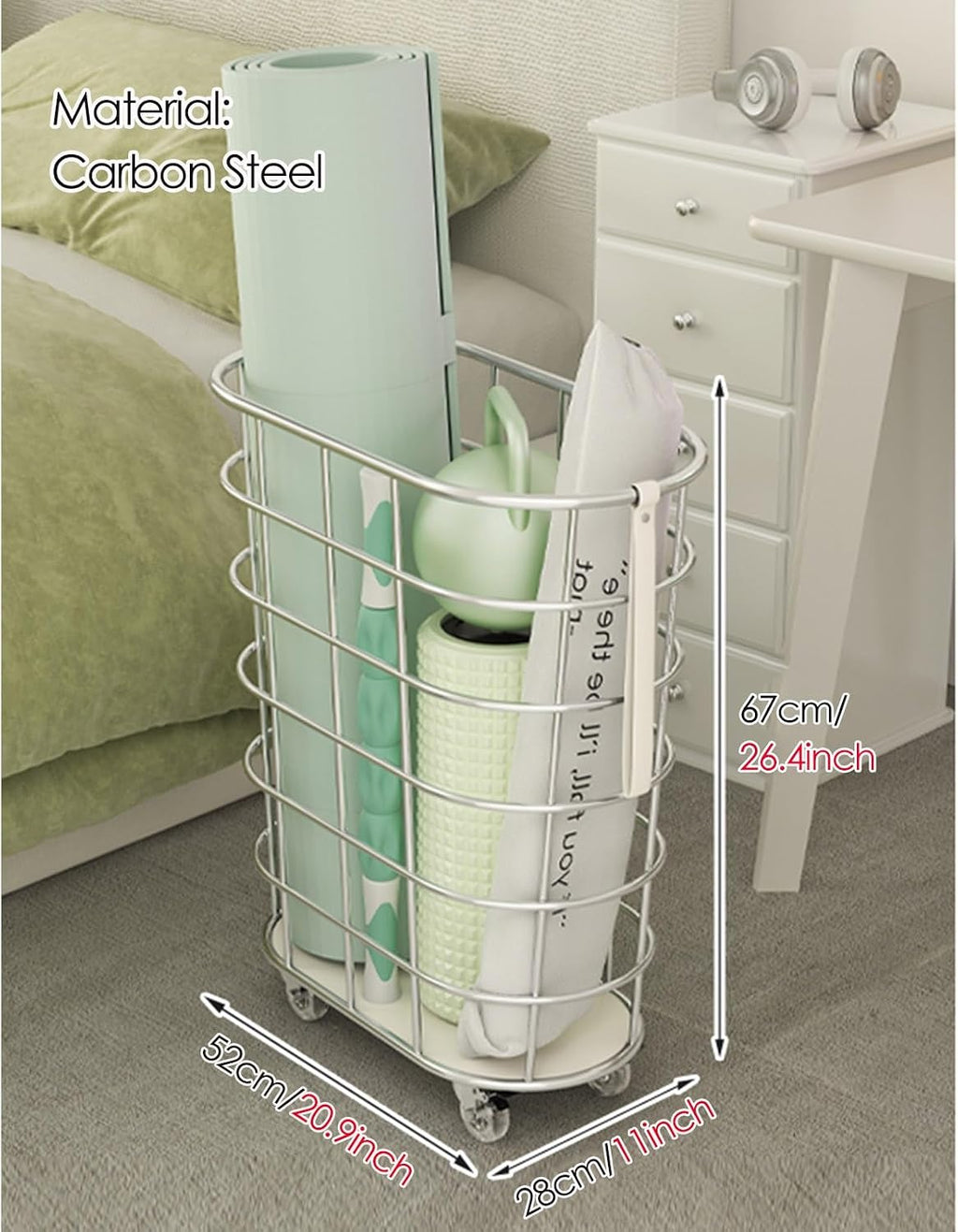 White Handle Rolling Yoga Mat Cart