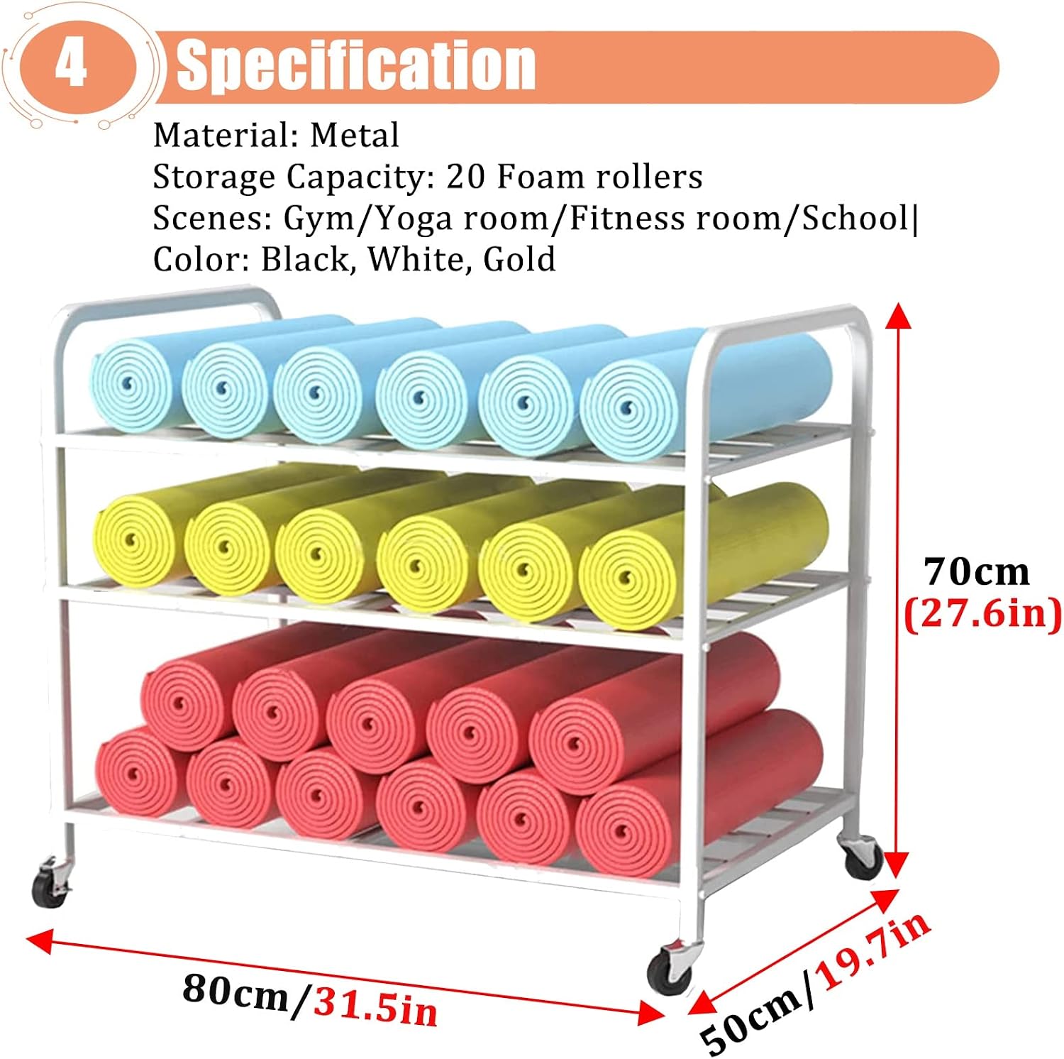 3-Tier Rolling Metal Yoga Mat Storage Cart