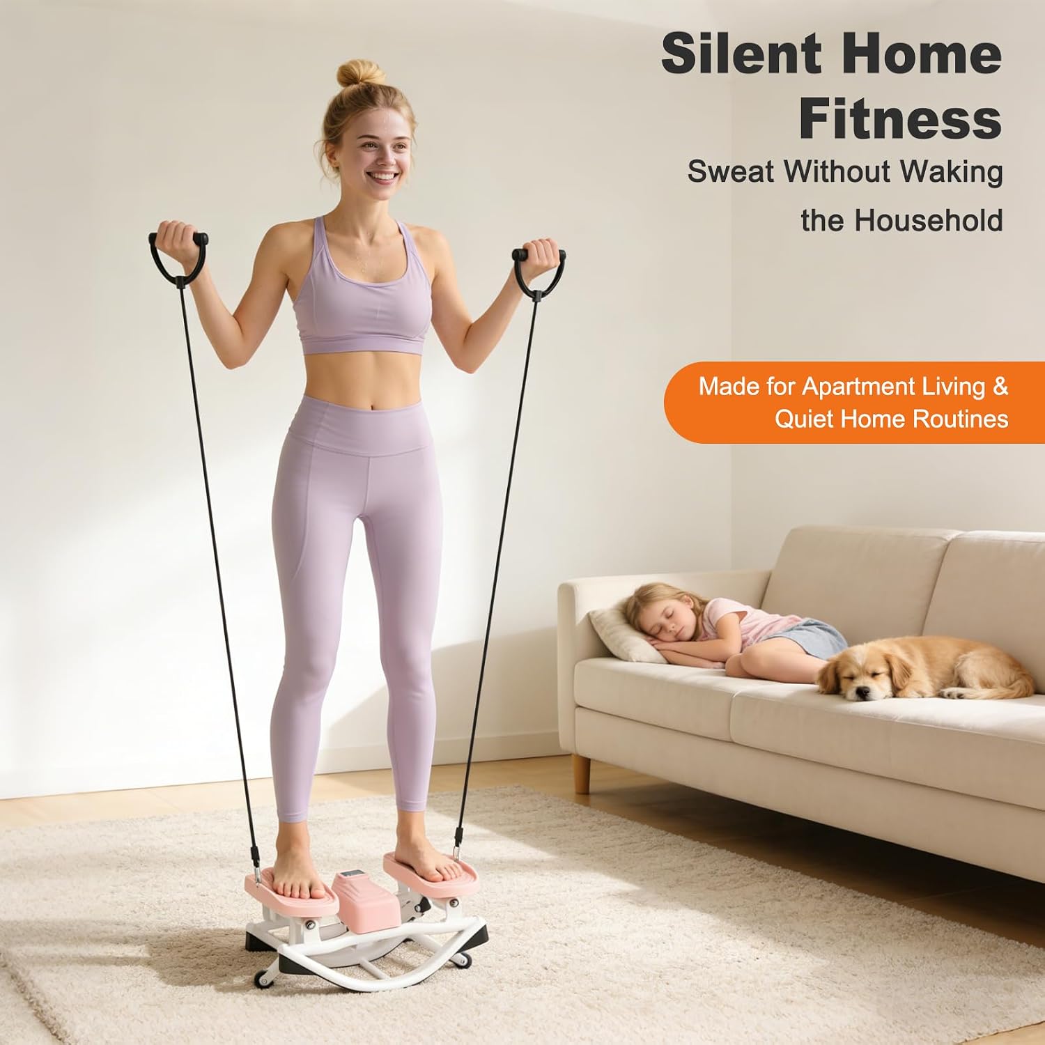 3D Rocking Stair Stepper with Resistance Bands 350LBS