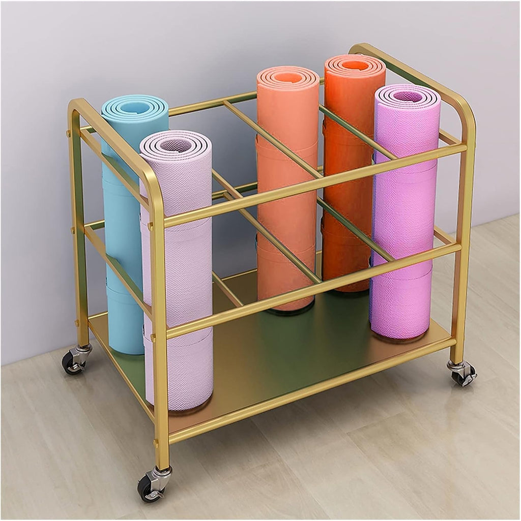 Golden Metal Yoga Mat Storage Cart With Locking Wheels
