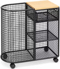 Wood Top Rolling Yoga Mat Storage Cart