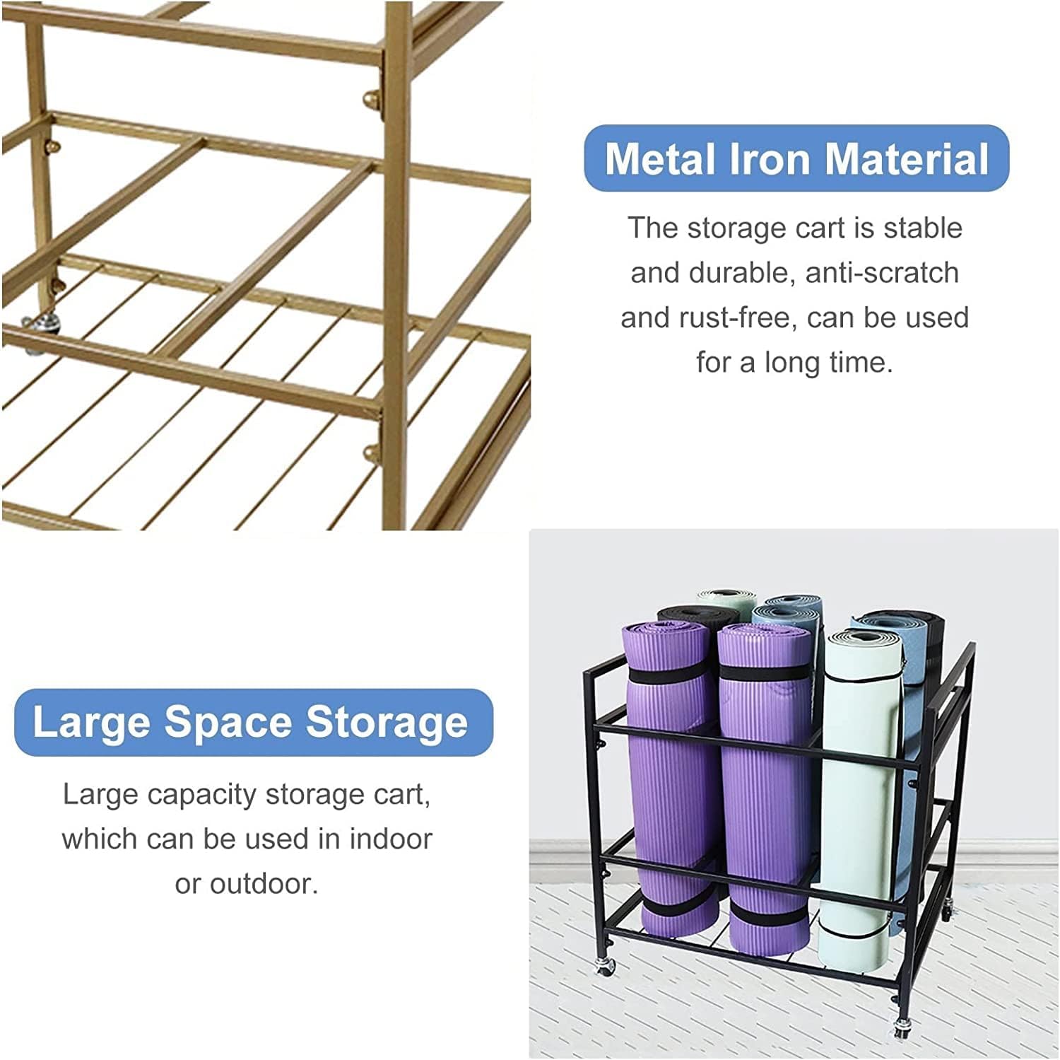 Gold Rolling Yoga Mat Storage Cart