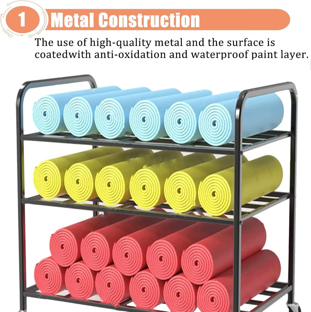 3-Tier Rolling Metal Yoga Mat Storage Cart