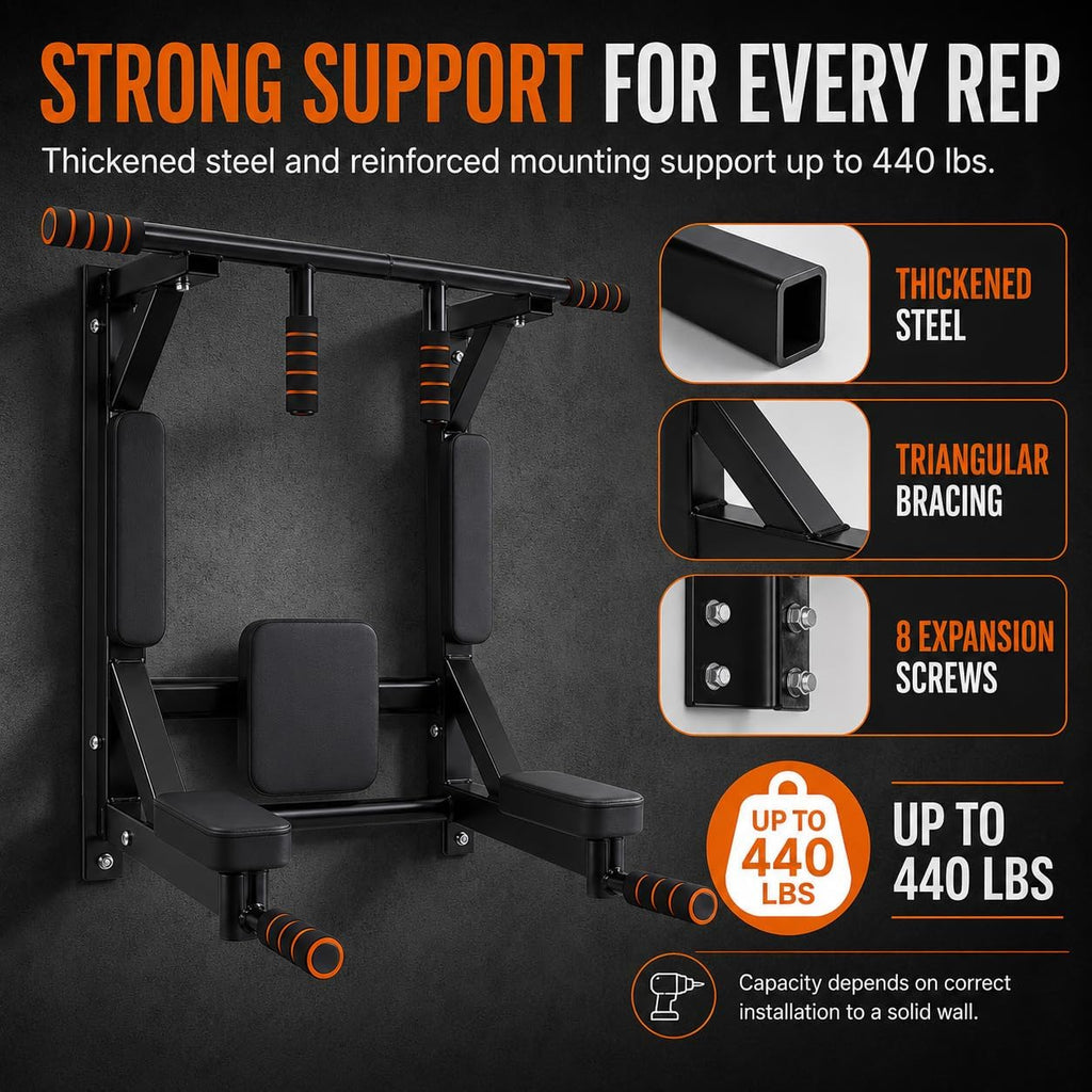 Wall Mount Pull Up Dip Station 440lbs