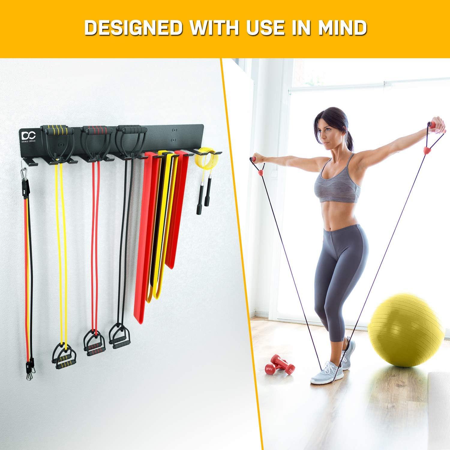 12-Hook Double Circle Wall Mount Gym Storage Rack