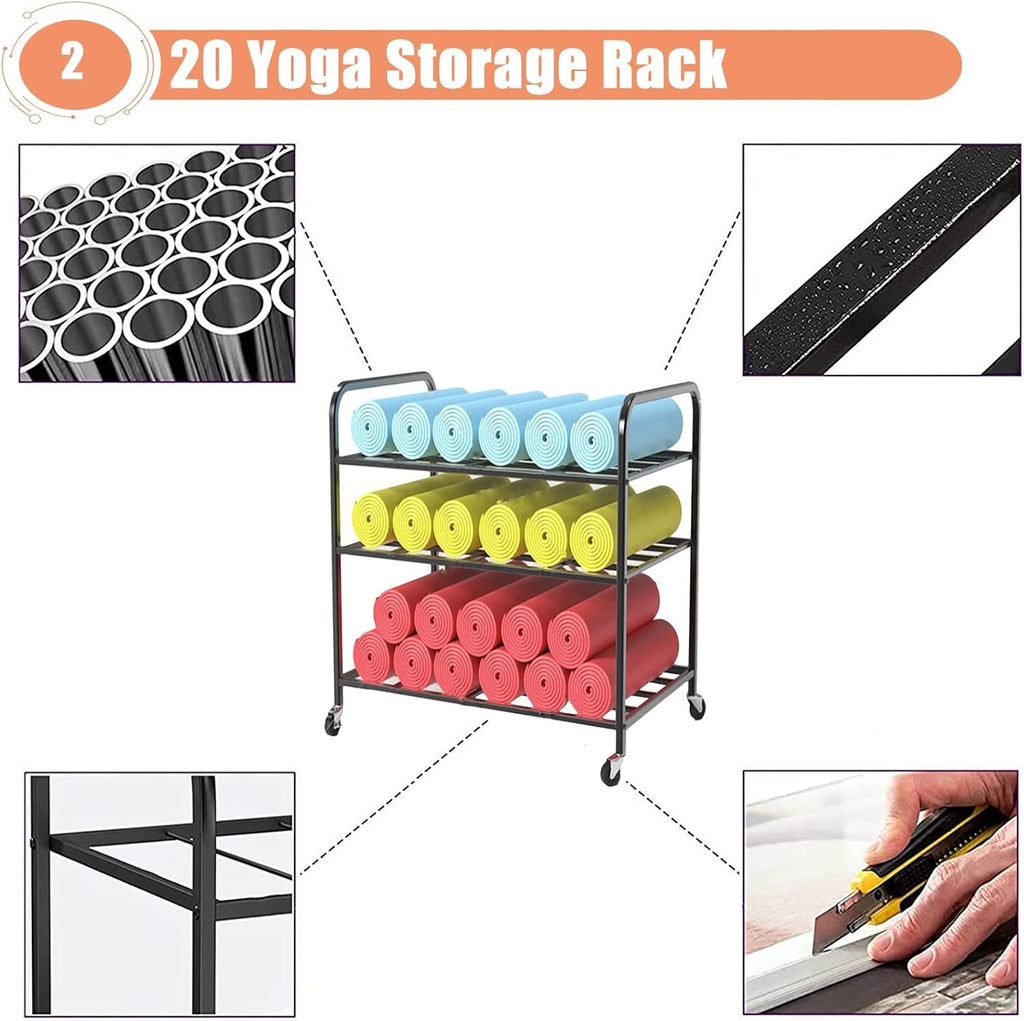 3-Tier Rolling Metal Yoga Mat Storage Cart