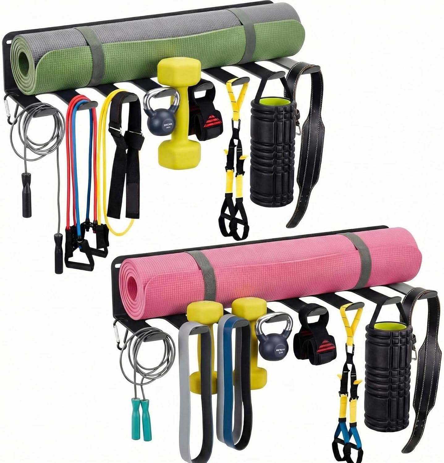 2Pcs 8-Hook Heavy Duty Gym Wall Storage Rack