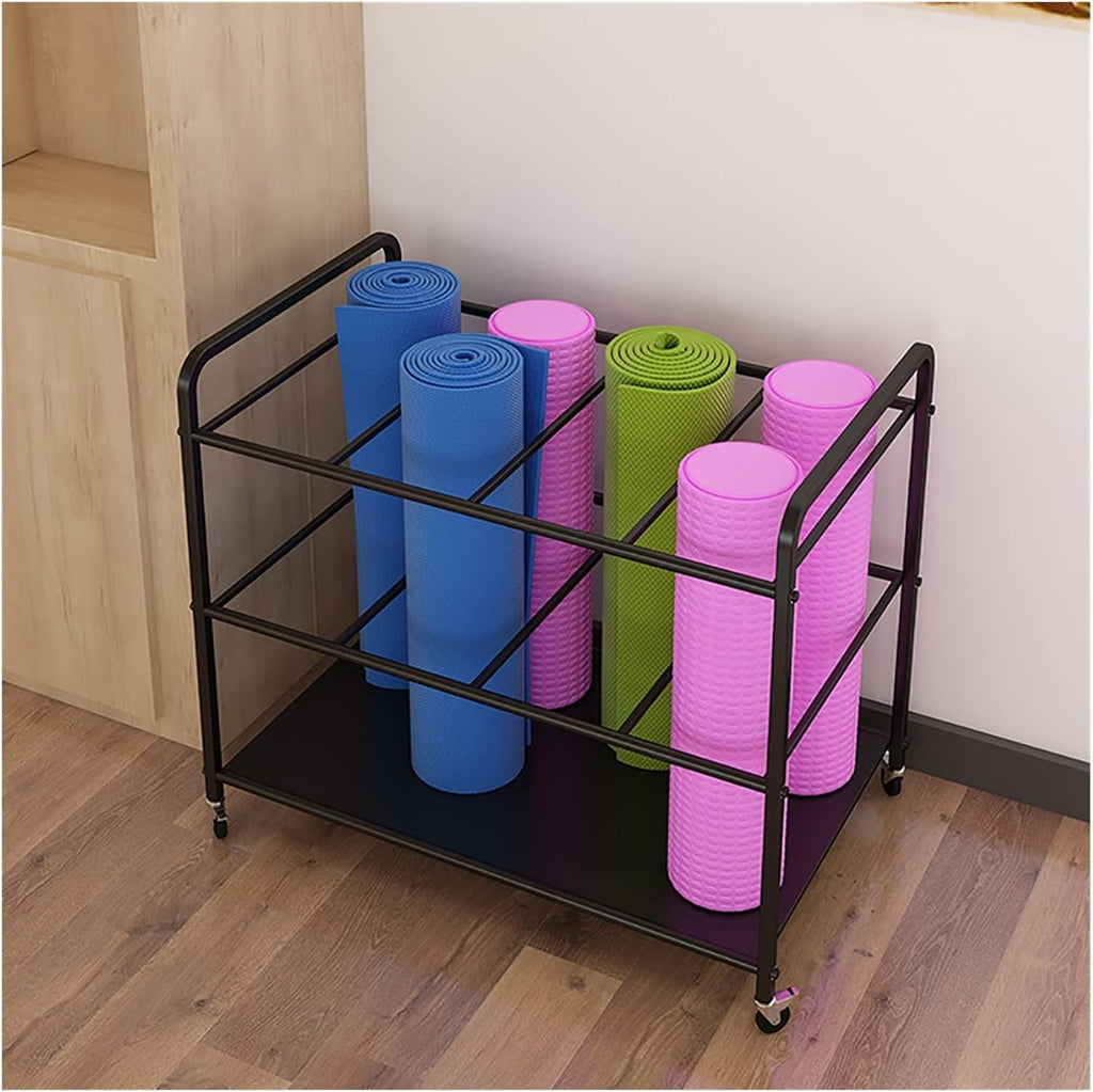 Black Rolling Extra Large Yoga Mat Storage Floor Cart