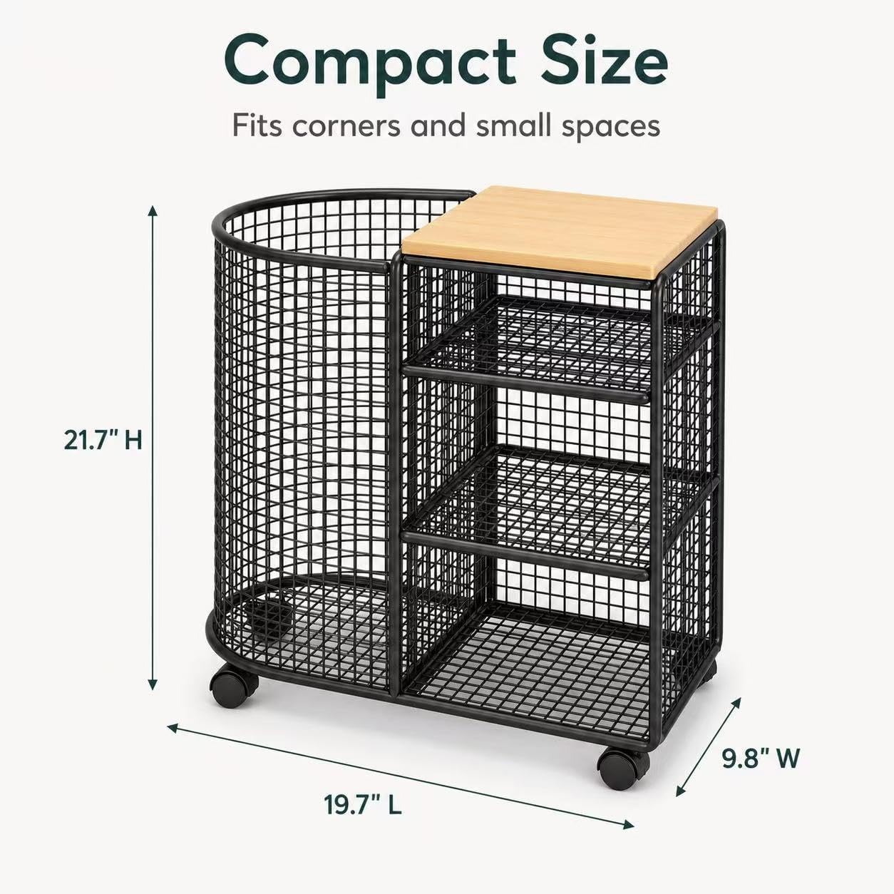 Wood Top Rolling Yoga Mat Storage Cart
