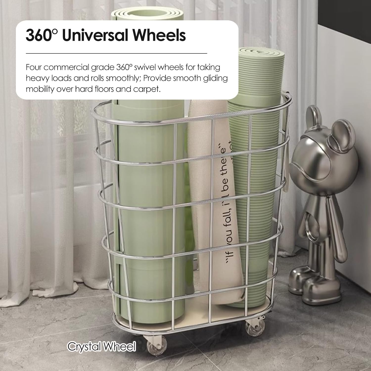 Industrial Rolling Yoga Mat Storage Cart with Red Handle