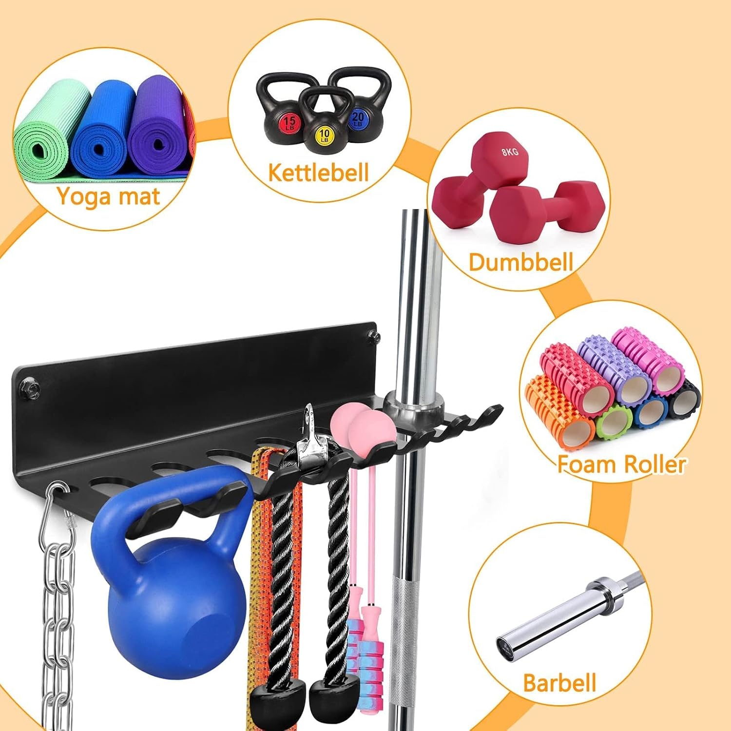 Wall Mount Gym Accessory Storage Rack with E-Book