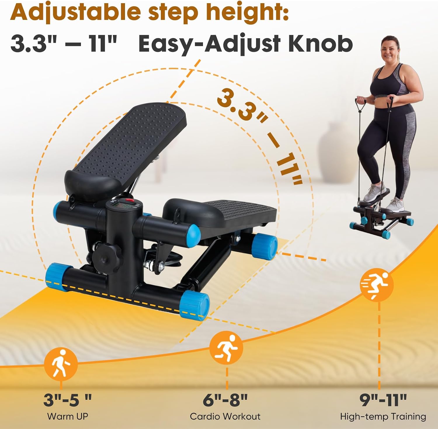 Mini Stepper with Resistance Bands 300LBS