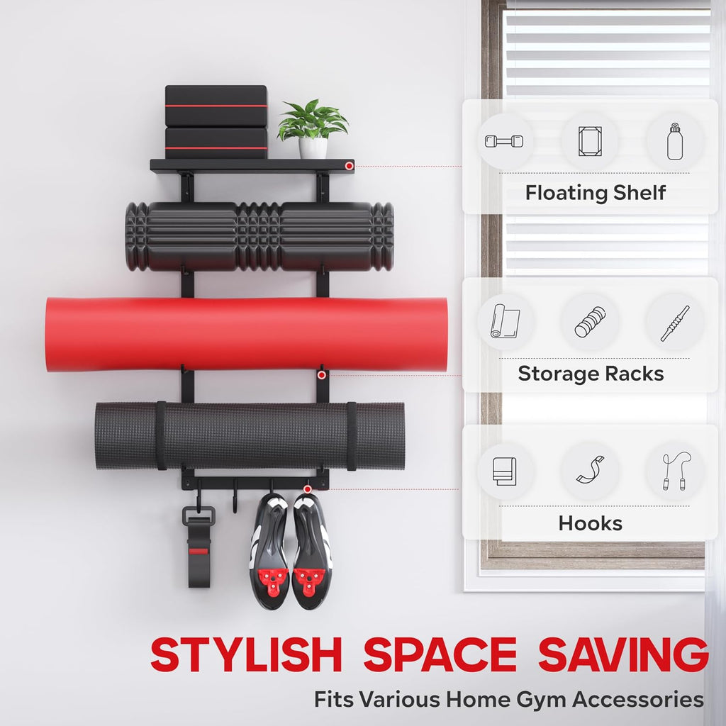 12-Hook Double Circle Wall Mount Gym Storage Rack