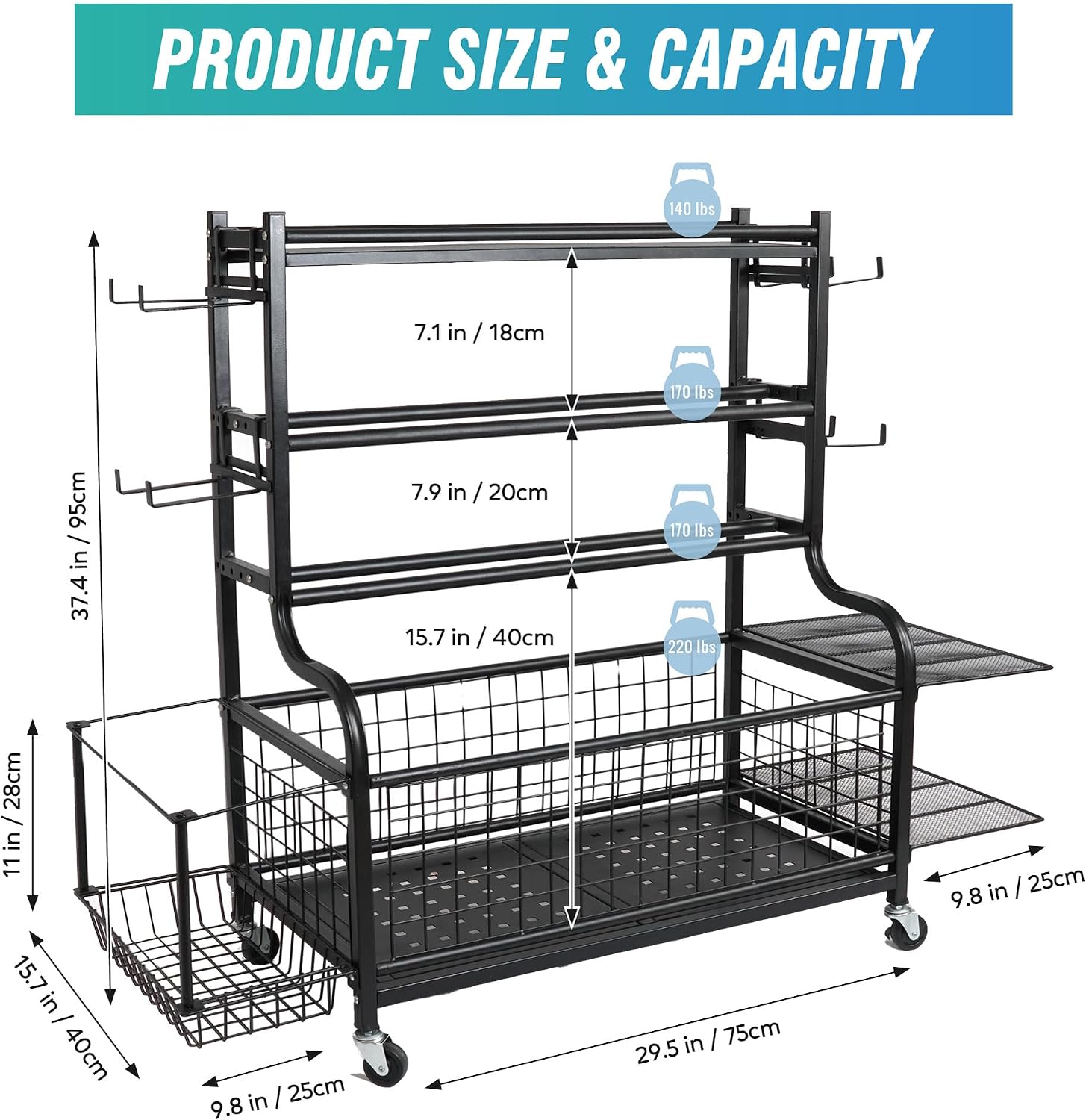 Rolling Heavy-Duty Dumbbell Storage Rack