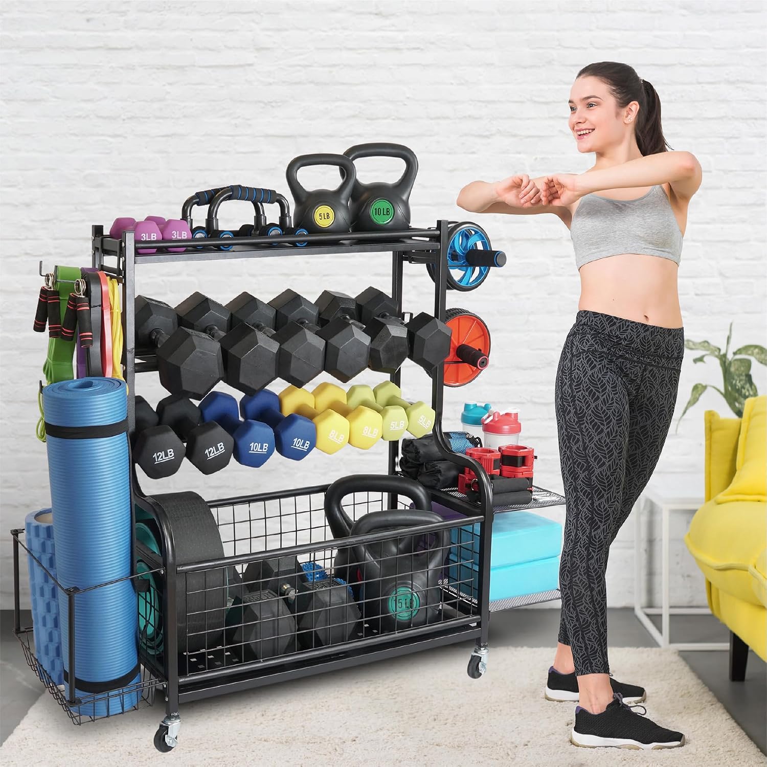 Rolling Heavy-Duty Dumbbell Storage Rack