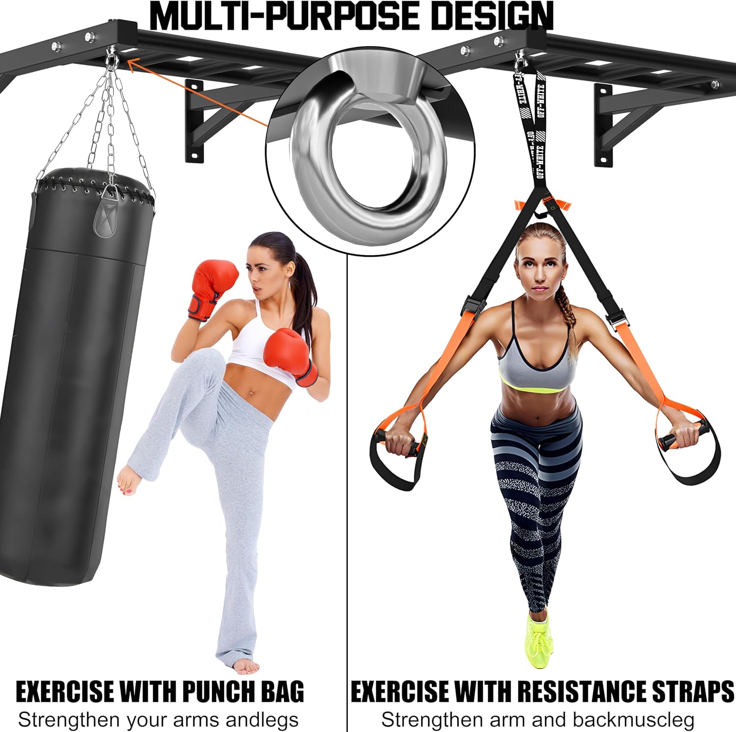 24" Multi-Grip Wall Pull Up Bar 600lbs
