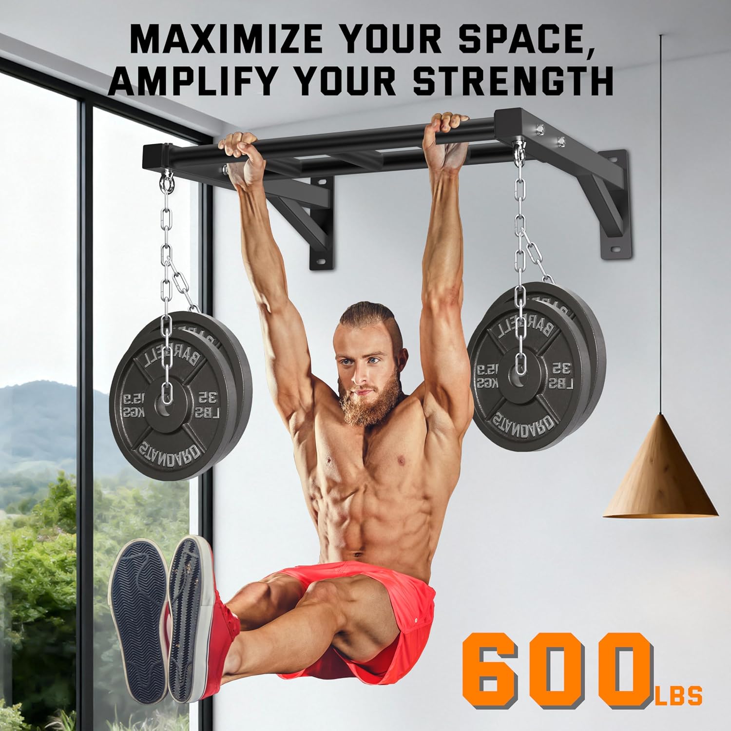 24" Multi-Grip Wall Pull Up Bar 600lbs