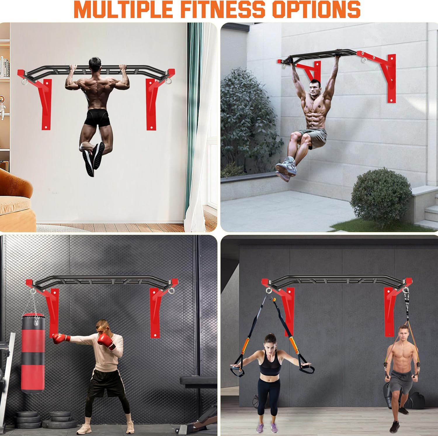 Multi Grip Wall Mount Pull Up Bar 600lbs